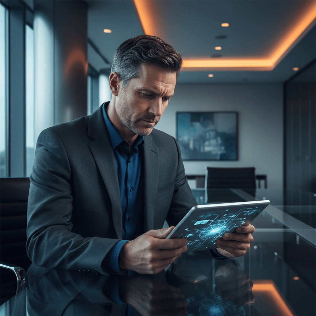 Executive reviewing enterprise IT strategy and infrastructure plans