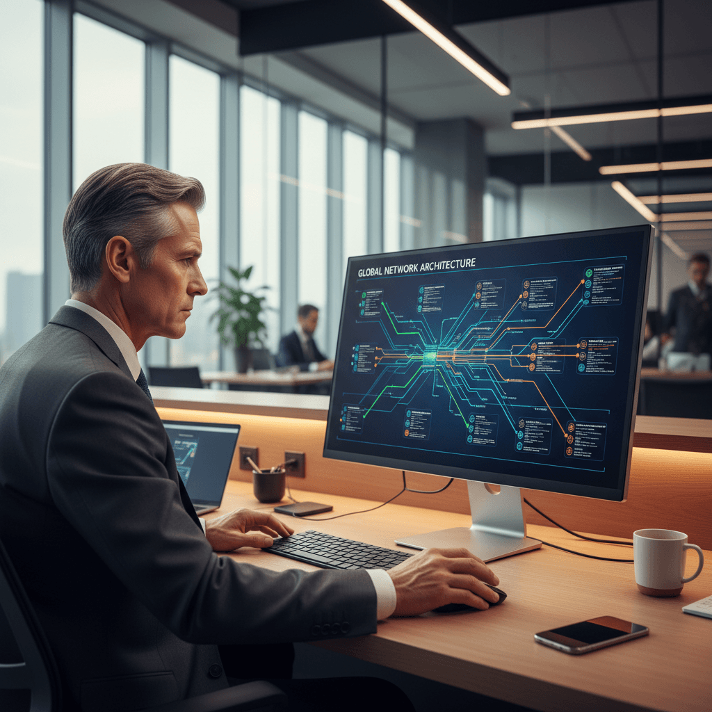 IT consultant analyzing enterprise infrastructure strategy